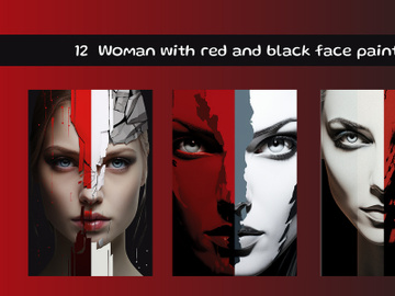 Woman with red and black face paint preview picture