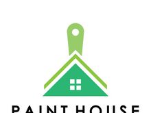 logo icon illustration house paint with a blend of brushes and rollers for house wall paint design, minimalist house, painting, interior, building, property business, wallpaper, vector concept
