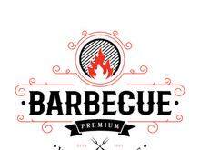 Simple Barbecue Vintage hot grill, with crossed flames and spatula. Logo for restaurant, badge, cafe and bar.vector