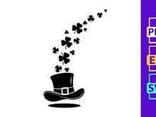 Flying black clover hat luck success celebration minimalist vector