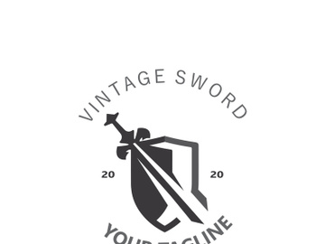 Sword vintage logo design. illustration sword element, can be used as logotype, icon, template coat of arms concept preview picture