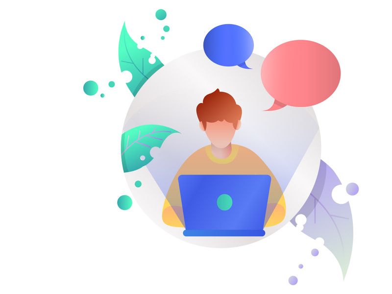 illustration vector icons a young boy work at his lap top