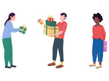 Giving and receiving gifts flat color vector faceless character set preview picture