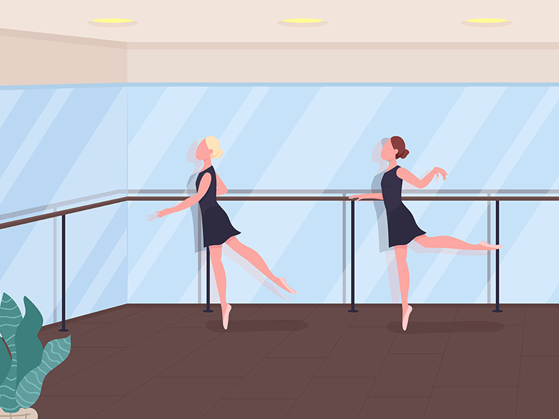 Ballet lesson flat color vector illustration