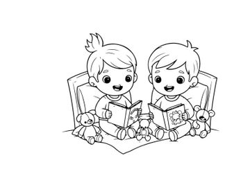 Children reading with teddy bears vector illustration flat design preview picture