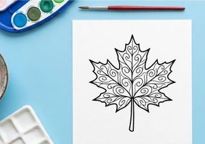 Decorative maple leaf illustration for autumn designs. Artistic leaf motif for seasonal projects.