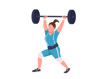 Female powerlifter lifting barbell flat color vector faceless character preview picture