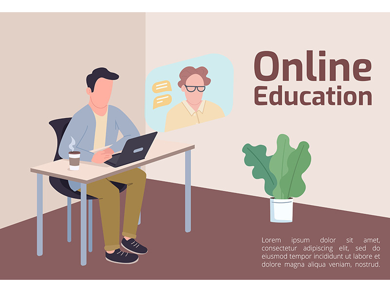Online education banner flat vector template