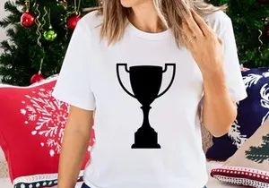 A black silhouette of a trophy cup on a white background