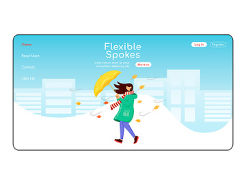 Flexible spokes landing page flat color vector template preview picture