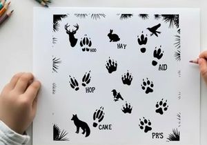 Animal silhouette collage with various footprints and creatures silhouette