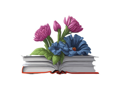 Vector Illustration Books decorated by flowers