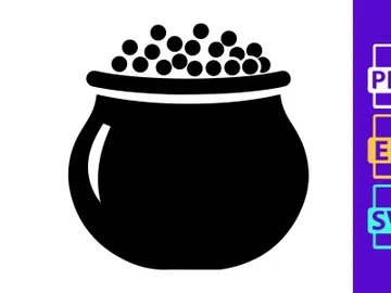 Black cauldron with bubbling dark liquid potion top view preview picture