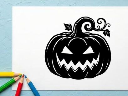 Stylized Halloween Pumpkin with Menacing Jack-o'-Lantern Face