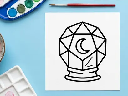 Bola kristal Halloween buatan tangan dengan simbol bulan menyeramkan. Orb ramalan mistis vektor untuk ramalan okultisme dan prediksi.