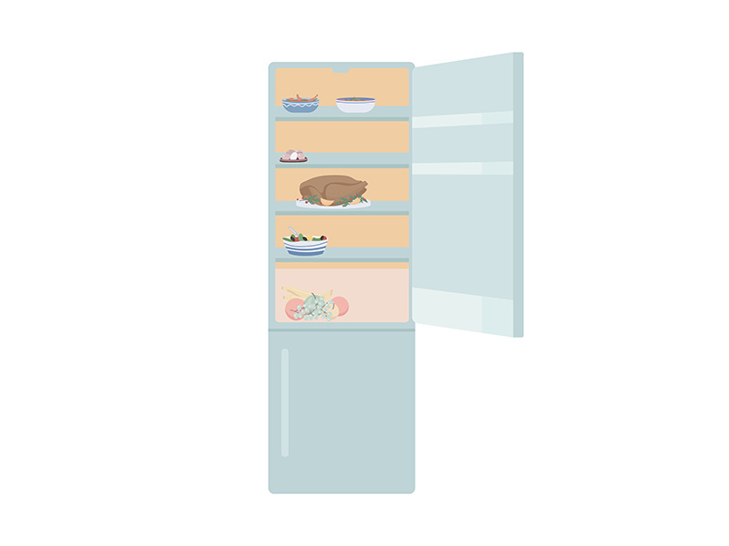 Open door refrigerator semi flat color vector object
