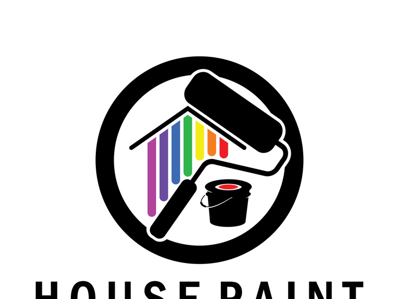 logo icon illustration house paint with a blend of brushes and rollers for house wall paint design, minimalist house, painting, interior, building, property business, wallpaper, vector concept