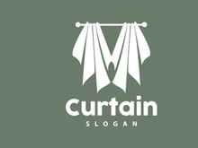 Curtain Logo, Home Interior Simple Design, Furniture Window Curtain Vector, Illustration Symbol Icon