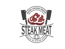 Steak Logo, Vintage Retro Rustic BBQ Grill Theme Design Style