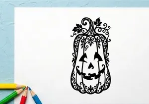 Labu Hias Jack-o'-Lantern Halloween dengan Ukiran Rumit