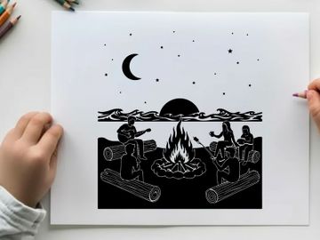 Silhouette of people by a campfire at night preview picture