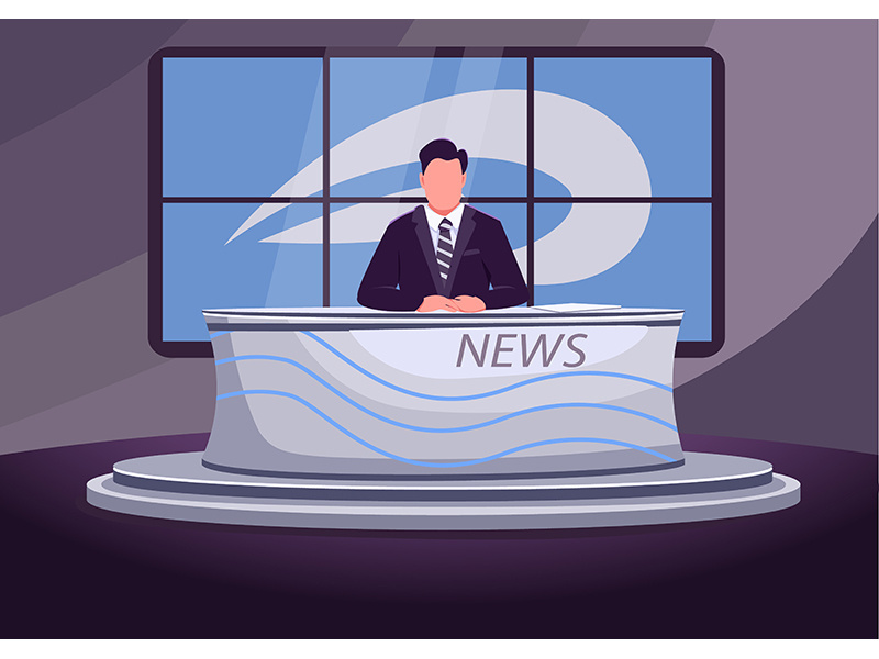 News broadcast flat color vector illustration