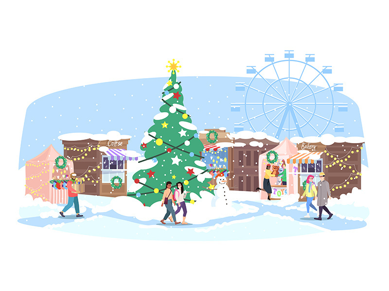 Christmas fair flat vector illustration