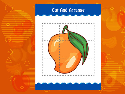 10 Pages Cut and arrange with a fruit worksheet for kids. Educational game for children