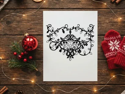 Christmas string lights silhouette, festive holiday garland decoration on white background.