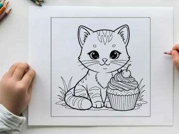 Cute kitten with cupcake vector illustration flat design preview picture