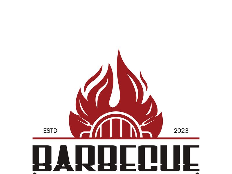 Simple Barbecue Vintage hot grill, with crossed flames and spatula. Logo for restaurant, badge, cafe and bar.vector