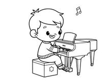Child playing piano music joy vector illustration