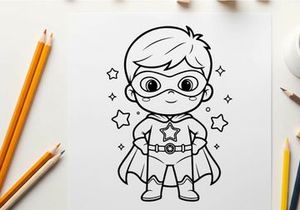 Cute kid superhero flying vector illustration flat design