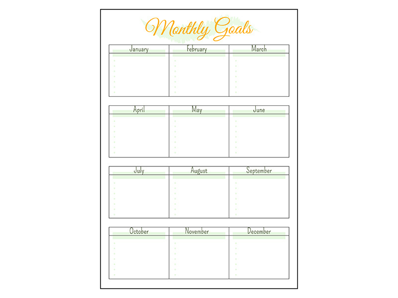 Annual monthly goals minimalist planner page design