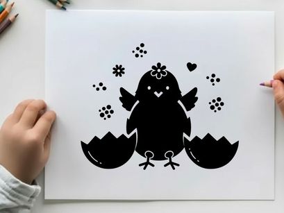 Silhouette of a newborn chick hatching from an egg silhouette