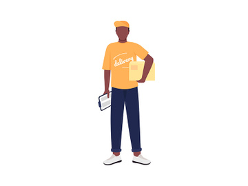 African american delivery man flat color vector faceless character preview picture