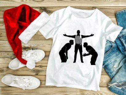 Referee separating two boxers in a boxing match with outstretched arms