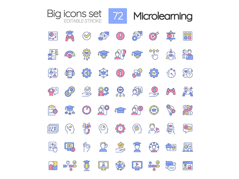 Microlearning approach RGB color icons set