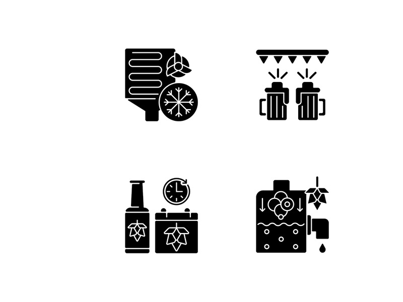 Brewery production black glyph icons set on white space