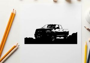 Silhouette of a pickup truck in a rugged outdoor setting silhouette