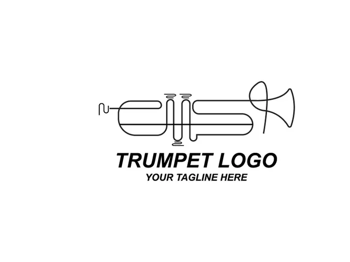 Trumpet logo design, generate melody, musical instrument vector sketch illustration