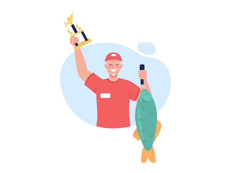 Winning fishing tournament 2D vector isolated illustration