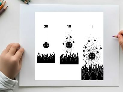 Silhouette of a crowd reacting to a falling object in silhouette