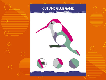 10 Pages Cut and glue game for kids with birds. Cutting practice for preschoolers. Education worksheet.