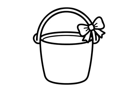 Ícone de cesta de Páscoa em linha. Ilustração simples de balde com um laço decorativo.
