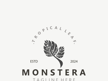 Monstera deliciosa leaf nature logo design, flat plant icon design illustration template preview picture