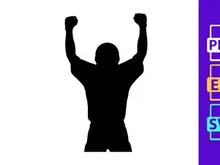 Victorious person silhouette with raised arms