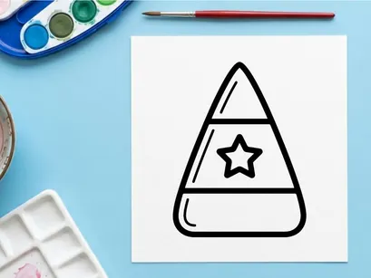 Candy corn icon with a star. Festive Halloween sweet treat graphic design element.