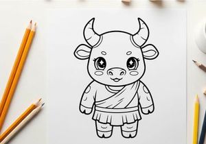 Cute cartoon calf smiling flat design vector illustration
