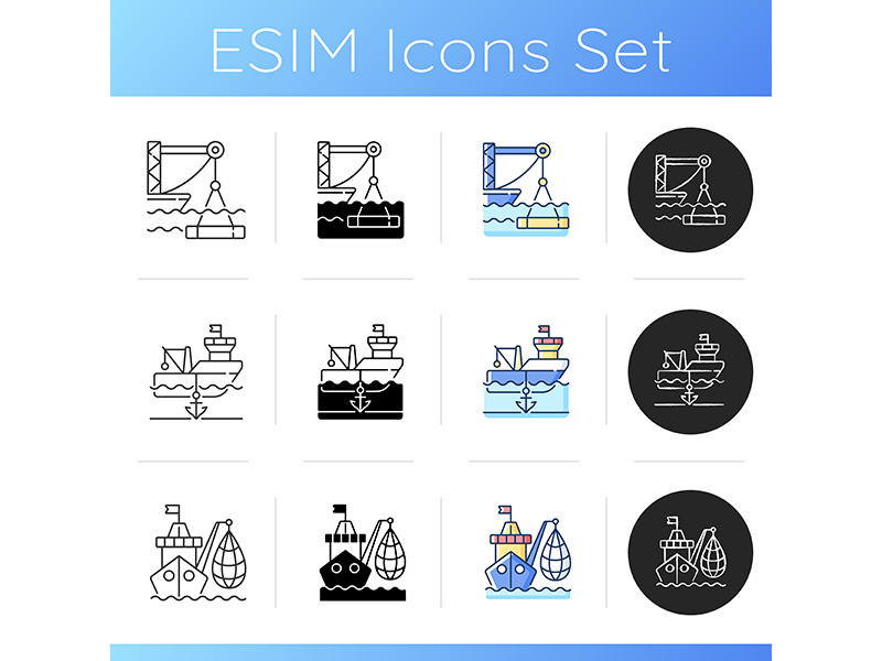 Marine industry sector icons set